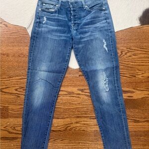 7 For All Mankind Women’s Distressed Indigo Skinny Jeans